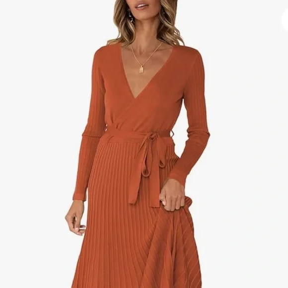 Pink Queen | Dresses | Womens Wrap Sweater Dress V Neck Long Sleeve Ribbed  Swing Knit Midi Dress | Poshmark